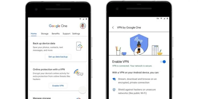 Google Einn VPN notendaviðmót